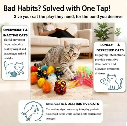 LASOCUHOO Cat Toys, 30 Packs Interactive Cat Toy Pack Including Cat Crinkle Balls, Cat Sparkle Balls, Spiral Springs for Kitten （Random Color）5