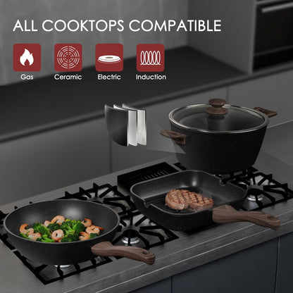 Pots and Pans Set Non Stick 31 Piece Kitchen Nonstick Cooking Cookware Sets with Grill Pan Saucepan Baking Sheet Utensil, Black4