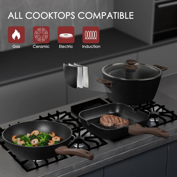 Pots and Pans Set Non Stick 31 Piece Kitchen Nonstick Cooking Cookware Sets with Grill Pan Saucepan Baking Sheet Utensil, Black4