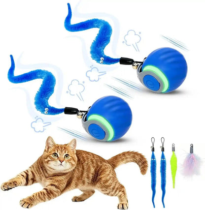 Interactive Cat Toy Ball - Automatic Moving Cat Ball for Indoor Cats with 3 Tails, Rechargeable Silent Kitten Toy for Boredom & Exercise, Rolling Ball Toy with 2 Modes & 2 Speeds.8