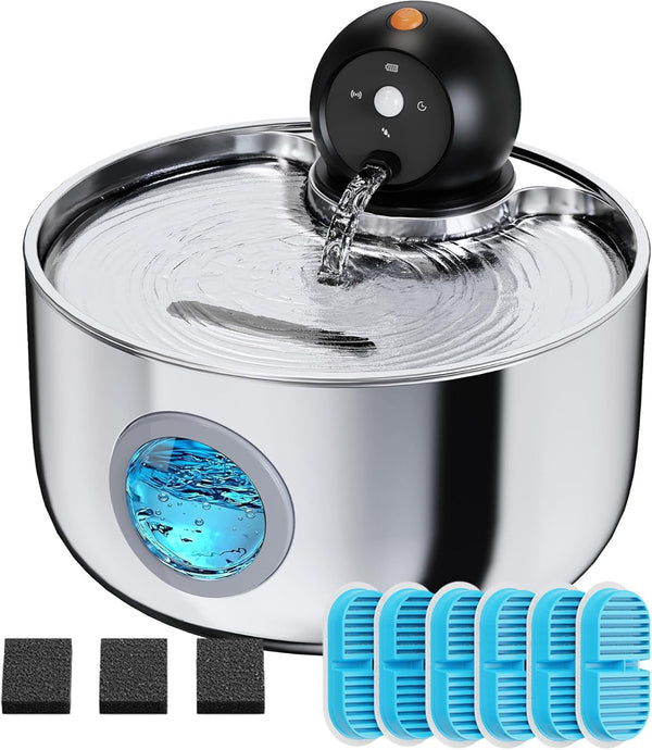 Wireless Cat Water Fountain Cordless: Battery Operated Cat Fountains | 88Oz/2.6L Stainless Steel Pet Water Fountain for Drinking with Motion Sensor Rechargeable Automatic Water Dispenser Indoor10