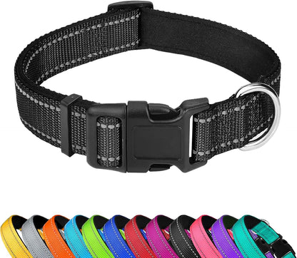Reflective Dog Collar, Adjustable Soft Neoprene Padded,Teal,M | Breathable Nylon for Medium Dogs,Tear-Resistant Webbing,Chafe‑Free on Walks and Hikes,Metal D-Ring,Night Safety13