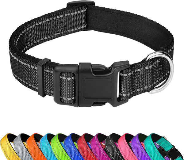 Reflective Dog Collar, Adjustable Soft Neoprene Padded,Teal,M | Breathable Nylon for Medium Dogs,Tear-Resistant Webbing,Chafe‑Free on Walks and Hikes,Metal D-Ring,Night Safety13