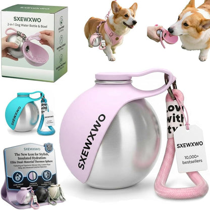 The 2-In-1 Dog Water Bottle & Bowl 2026 New Portable Trave Pet Dispenser Perros Silicone Water Ball Spill Proof Container Design on Walks Walking Hiking Insulated round Botella Animal (Blue)7
