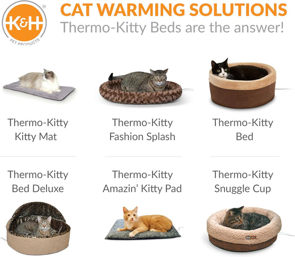 K&H Pet Products Thermo-Kitty Bed Heated Cat Beds for Large Indoor Cats & Dogs, Calming Warming Pillow Pet Bed, Machine Washable, Removable Heater, Safety Listed - Large 20" round Mocha/Tan10