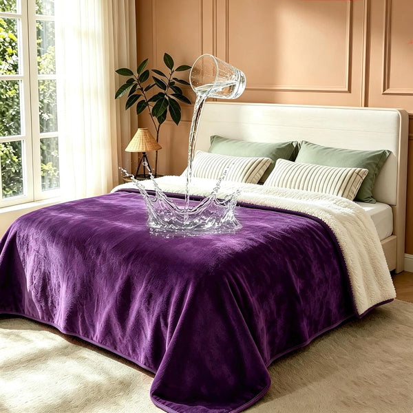 Gogobunny Waterproof Bed Blanket, Reversible Sherpa Fleece Throw Blanket for Dog Puppy Cat, Furniture Cover Protects Bed Couch Sofa from Liquid Pee and Pet Fur (Dark Purple, 50X60 Inches)1