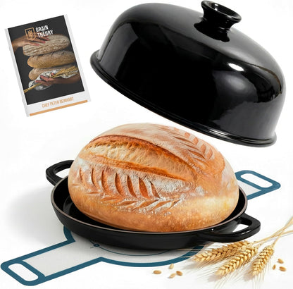 Bread Oven, with Lid and Handles, Enameled Cast Iron Pan and Ceramic Lid, for Baking, Cooking, Roasting and More (Black)1