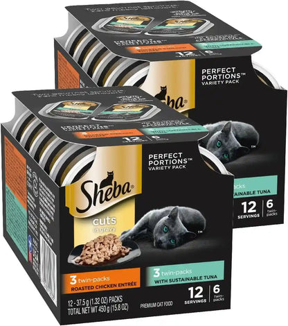 Sheba Perfect Portions Cuts Wet Cat Food, Multipack, 2.6 Oz, 24 Ct | Grain-Free, Chicken, Salmon & Turkey Flavors, Protein-Rich, No Corn or Soy, Essential Vitamins & Minerals, Twin-Pack Trays14