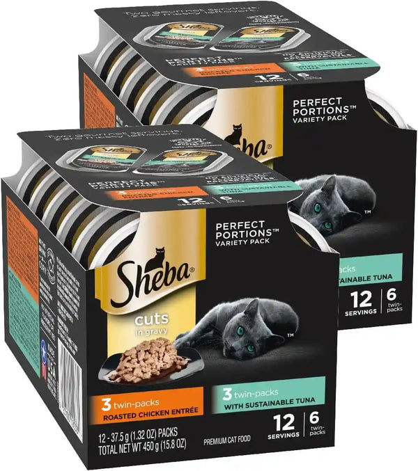 Sheba Perfect Portions Cuts Wet Cat Food, Multipack, 2.6 Oz, 24 Ct | Grain-Free, Chicken, Salmon & Turkey Flavors, Protein-Rich, No Corn or Soy, Essential Vitamins & Minerals, Twin-Pack Trays14