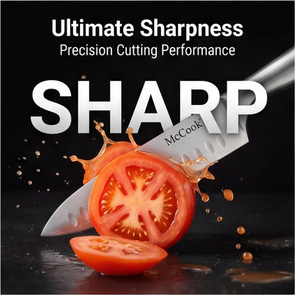 Knife Set Kitchen Steel Knife Block Set W Built-In Sharpener | German Forged Stainless Steel,15 Pc,Razor Sharp,Non-Stick&Anti-Rust,Ergonomic Handle,Full Tang,Gift Box5