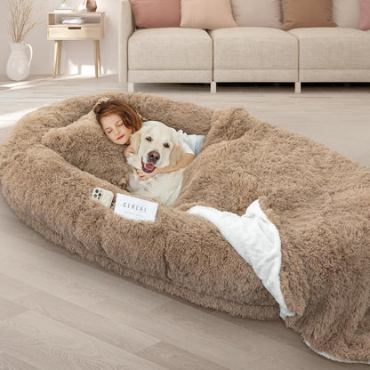 ROOMTEC Human Dog Bed, 71''X45''X12'' Size Fits Adult and Pet Washable Giant People Bed 10 CM Thick Memory Foam Large Oversize Pet Bed with Plump Pillow, Blanket, Strap - Grey15