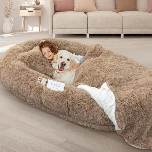 ROOMTEC Human Dog Bed, 71''X45''X12'' Size Fits Adult and Pet Washable Giant People Bed 10 CM Thick Memory Foam Large Oversize Pet Bed with Plump Pillow, Blanket, Strap - Grey15