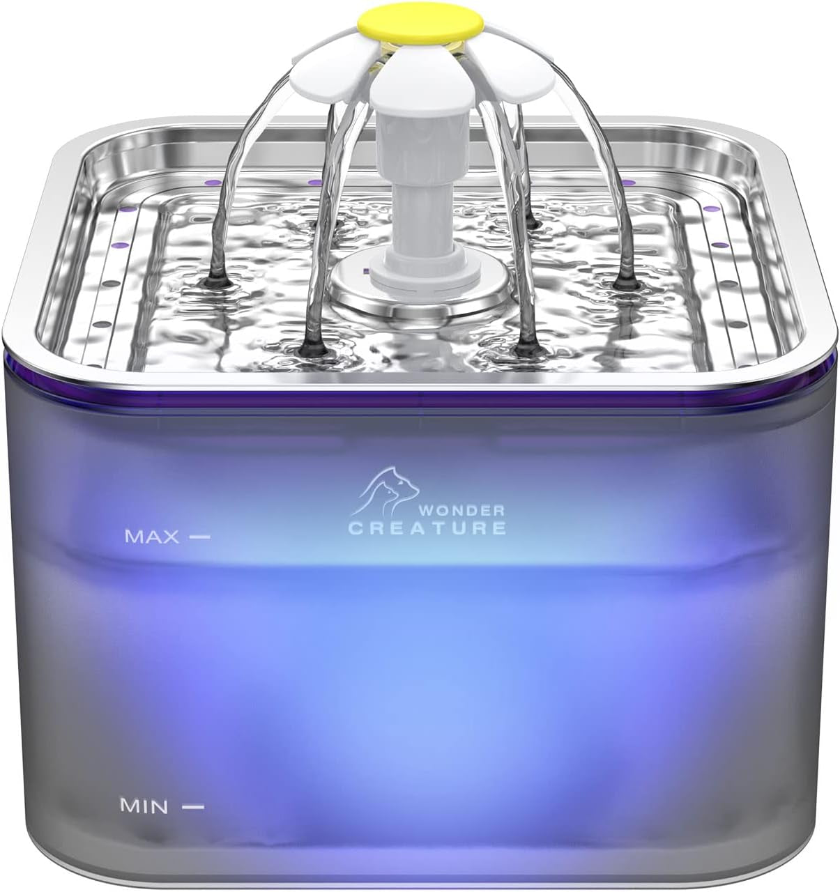 wonder-creature-crystal-cat-water-fountain-stainless-steel-lid-101oz-3l-pet-fountain-with-transparent-base-quiet-pump-led-indicator-light-triple-filtration-3-flow-modes-for-cats-and-dogs