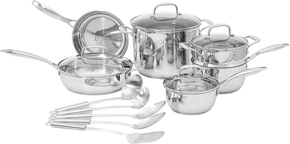 Stainless Steel Cookware 15-Piece Set, Oven Safe, Induction-Ready, Even Heating, Easy to Clean, Stay-Cool Handles, Pots and Pans, Silver1