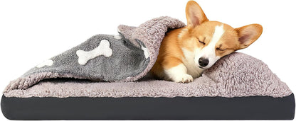 Dog Bed with Cover Pillow Blanket Attached, 30''X20'' Washable Rectangle Hooded Cozy Cave Cat Puppy Calming Crate Bed & Removable Cover, Indoor Covered Kennel Furniture Couch Sofa for Small Medium Pet1