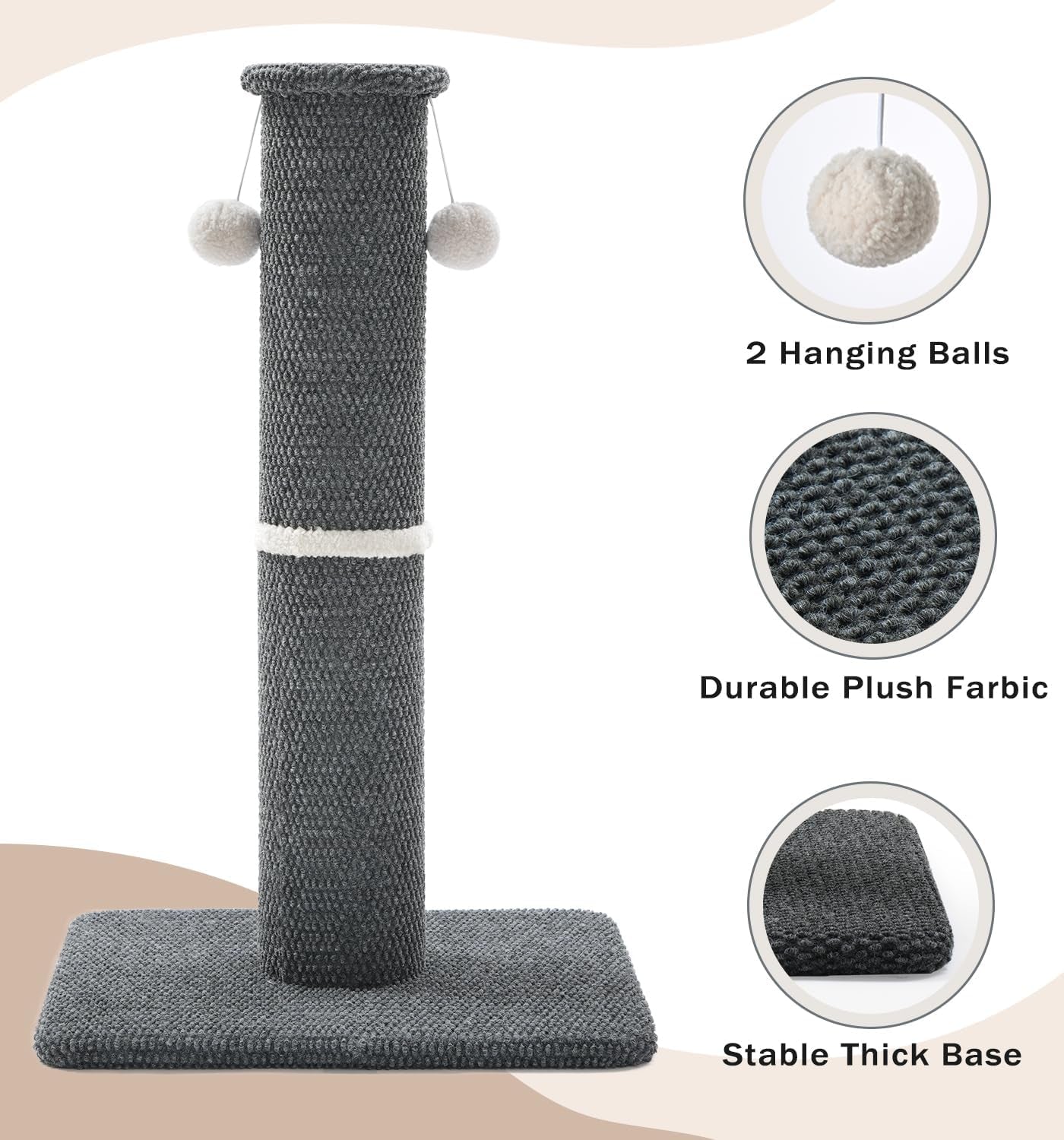 made4pets-tall-cat-scratching-post-33-modern-cat-scratcher-with-hanging-balls-heavy-duty-and-thicker-scratching-post-for-indoor-cats-adults-sturdy-base-cat-scratch-post-dark-grey