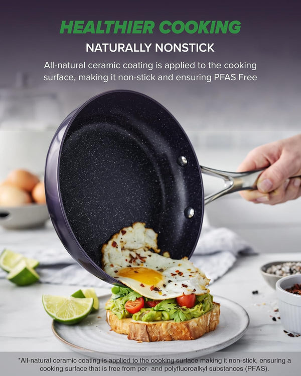 Essential Series 5PC Ceramic Cookware Set Pfas-Free, Dishwasher Safe | G11 Duralon Blue Coating, Pots and Pans Set Non-Stick, Scratch-Resistant, Stay-Cool Handle, Metal Lid, Induction Ready3