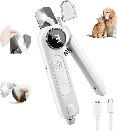 2-In-1 Dog Nail Clippers & Grinder with LED Light, Quiet Electric Pet Nail Trimmer for Small Medium Large Dogs & Cats, 3 Speeds, USB Rechargeable, Quick Sensor, Safety Lock & Splash Guard (White)1