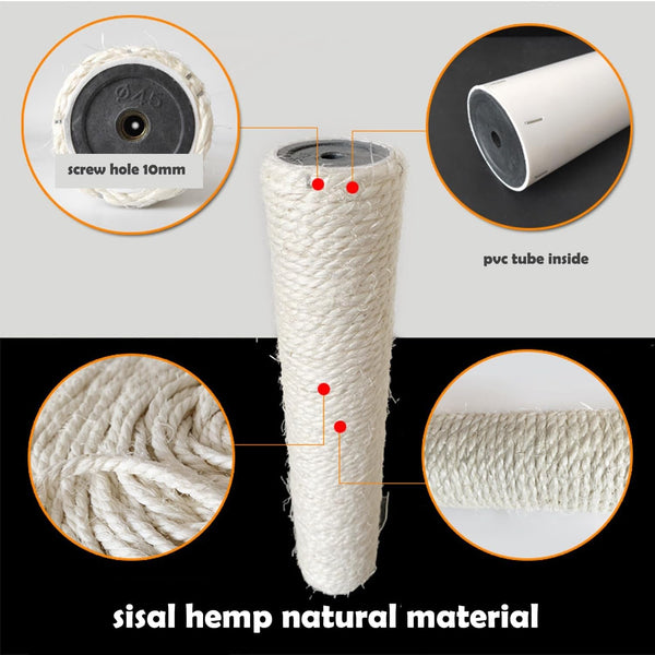 2Pcs M10 Cat Tree Replacement Post - 10Mm Bolt Sisal Cat Scratching Post Replacement Pole DIY M10 Bolt Sturdy PVC Tubes Screws Included (2.36 * 19.68")3