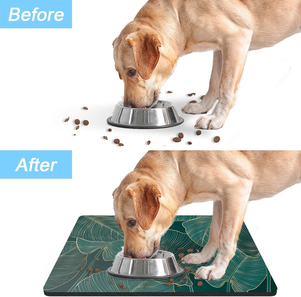 Rnivvi Dog Food Mat, 12" X 19" Flower Absorbent Dog Cat Bowl Mat for Food and Water, Cute Anti-Slip Rubber Pet Feeding Rug Protect Floors, Puppy Placemat for Feeding & Watering Supplies, Tropical6