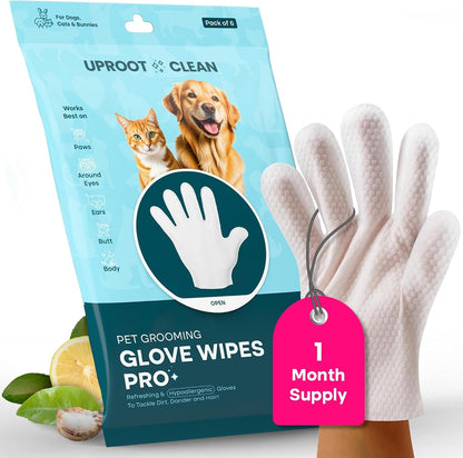 Uproot Clean Pet Grooming Gloves: Deodorizing & Grooming, 1-Month Supply | Extra-Thick Cat & Dog Wipe for Clean Paws, Eyes, Ears, Butt & Body, Lick-Safe. Mess-Free - Removing Tough Dirt, Odor, Oils1
