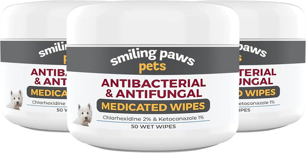 Smiling Paws Medicated Grooming Wipes for Dogs & Cats, 1Pk, 50 Wipes | Medicated Grooming Wipes for Dogs & Cats, Contains Ketoconazole & Chlorhexidine, Treats Yeast Infection, Ringworm, Pyoderma10