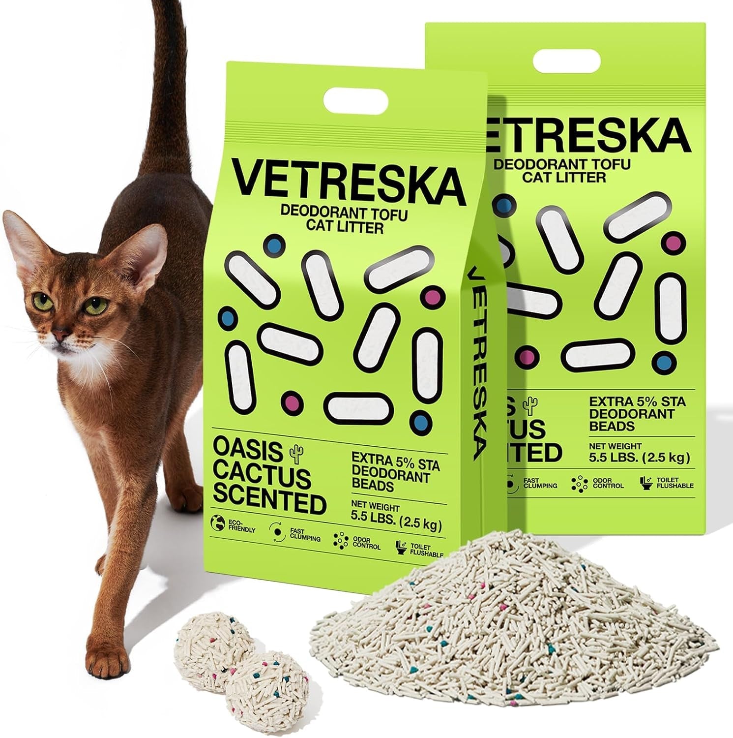 vetreska-tofu-cat-litter-odor-control-greentea-5-5lb-2bags-natural-kitty-litter-strong-clumping-flushable-cat-litter-pellet-ultra-absorbent-dust-free-low-tracking-deodorant-tofu-litter