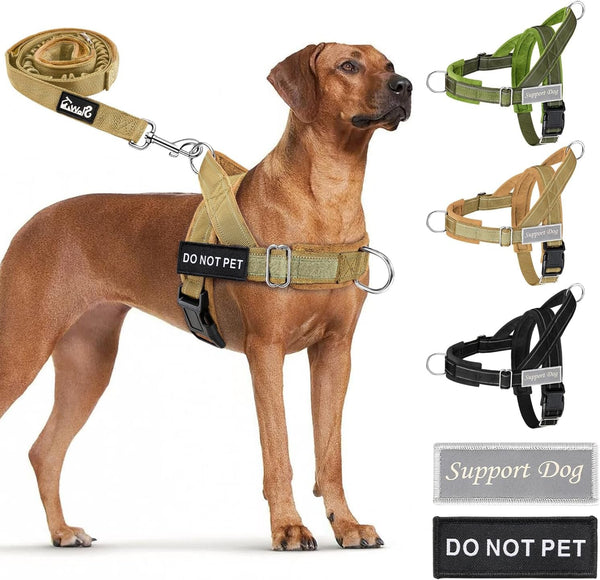 Slowton No Pull Dog Harness - Heavy Duty Dog Harness and Leash Set for Medium Large Dogs, Reflective Tactical Harness with Soft Padded and Front Clip for Easy Walk and Training (Black L)9
