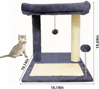 Cat Scratching Post, 19.69" H(50Cm) Cat Tree with Cat Bed, Scratching Posts for Indoor Cats with Two Plush Balls Toy, Small Cat Tree for Kittens/Cats Playing and Relaxing (20 in Grey Cat Tree)7