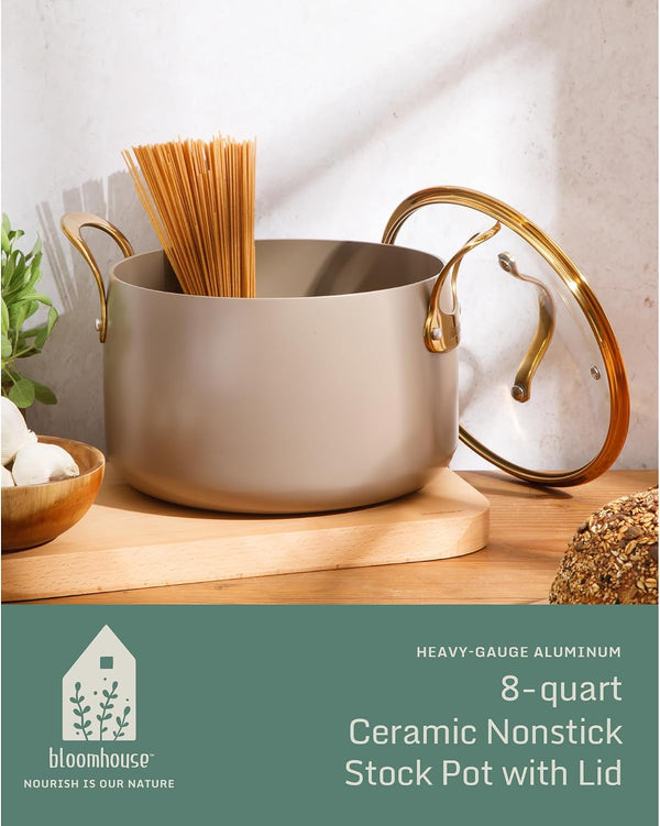 Two Time Oprah'S Favorite Things Winner - 8 Quart Stock Pot W/Lid – Pfas-Free Ceramic Nonstick Dutch Oven Heavy Duty Aluminum Oven Safe Dishwasher Safe Cappuccino Cream W/Gold Handles2