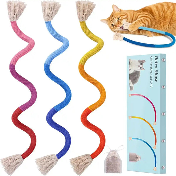Retro Shaw Cat Toys Chew Ropes with Natural Catnip, 23.6 Inches, 3 Pack | Safe Teeth Cleaning String, for Indoor Cats, Soft Sisal Material, Interactive Fun Cats Nip Kicker8