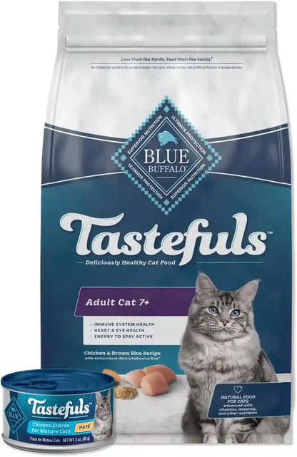 Blue Buffalo Tastefuls Mature Dry Cat Food for Adult Cats 7+, Made in the USA with Natural Ingredients, Chicken & Brown Rice Recipe, 3-Lb. Resealable Bag14