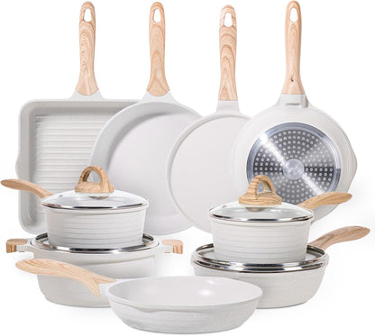 23Pcs Pots and Pans Set Non Stick, White Cookware Sets for Kitchen | Induction Cooking Set W/Frying Pans, Saucepans, Sauté & Griddle & Crepe Pan, Induction Cooking Pots (PFOA/PFAS Free)1