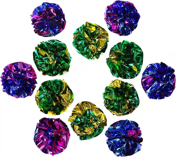 CHIWAVA 45PCS 1.6'' Mylar Cat Toy Ball Kitten Shiny Crinkle Crackle Balls | Interactive Indoor Lightweight Play Activity Chase Toys, Assorted Color3