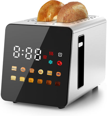 Smart Touchscreen 2 Slice Toaster, Wide Slot, Memory & Single-Slot | Digital Timer, Extra Wide Slot for Bagels, 6 Shade Levels & 6 Bread Settings, Reheat, Defrost, Favorite, Grey1