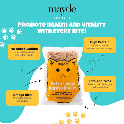 Mayde Bonito Flakes for Cats & Dogs - 100% Natural High-Protein Fish Treats for Cats & Dogs - Extra Large Dried Bonito Flakes - 4 Oz Bag3