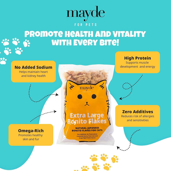 Mayde Bonito Flakes for Cats & Dogs - 100% Natural High-Protein Fish Treats for Cats & Dogs - Extra Large Dried Bonito Flakes - 4 Oz Bag3
