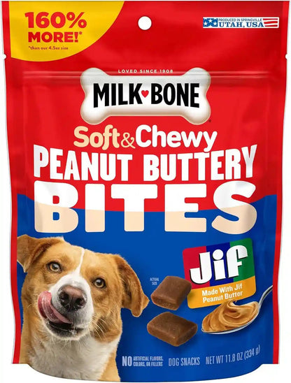 Milk-Bone Soft & Chewy Peanut Buttery Bites, 11.8 Oz. Bag | Soft Dog Treats with Jif Peanut Butter10