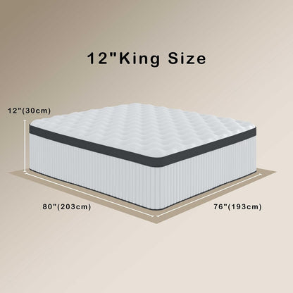 Queen Mattress, 12 Inch Queen Size Hybrid Mattress in a Box with Memory Foam and Individually Pocketed Spring, Motion Isolation, Pressure Relief, Medium Firmness, Certipur-Us Certified2