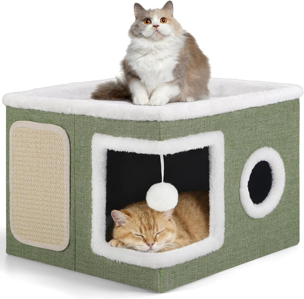 Shikha Cat House Bed for Indoor Cats with Fluffy Ball and Scratch Pad Grey | Foldable Large Cat Cave Hideaway with Cozy Condo, Hide and Seek Window, Holds up to 30LBS, All Season Reversible Cushion13