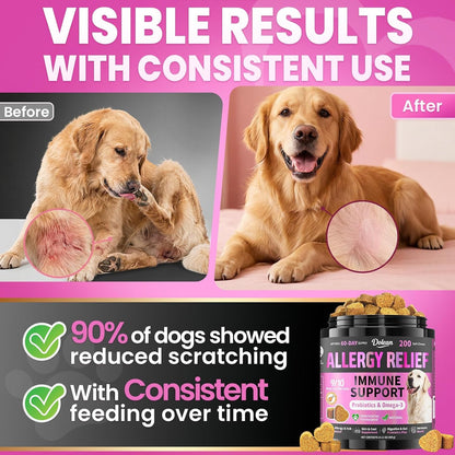 Dog Allergy Chews Itchy Skin Yeast Relief & Immune Support Omega 3-200Ct | Allergy Relief for Dogs with Colostrum & Probiotics for Paw Licking, Hot Spots, Yeast & Seasonal Allergies, Chicken Flavor5