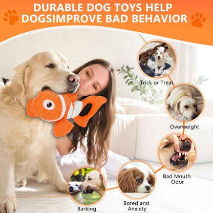 Squeaky Clownfish Dog Toy, Plush Crinkle Tug Toy with Handle | Pineapple Cotton Plush with Squeaker, Crinkle Paper, Stretchable Body, and Tug Handle for Interactive Indoor or Outdoor Play5