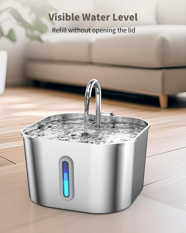 Stainless Steel Cat Water Fountain - 74Oz/2.2L Cat Drinking Fountain | Quiet Cat Fountain for Indoor Cats and Small Dogs, Automatic Pet Water Dispenser Keeps Fresh Water, Water Level Window6