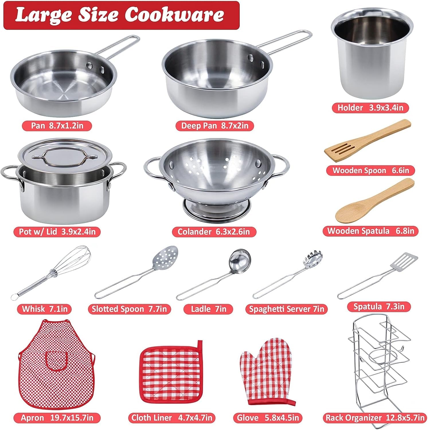 kids-pretend-play-kitchen-toys-accessories-set-32pcs-stainless-steel-toy-pots-and-pans-sets-w-rack-organizer-metal-cooking-utensils-apron-play-food-w-basket-for-kids-girls-boys-toddlers-3