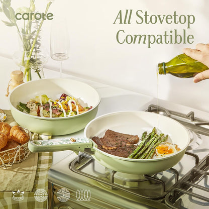 25Pcs Ceramic Cookware Sets, Nonstick Pots and Pans Set Non Toxic | Space Saving, Detachable Handle, Dishwasher & Oven Safe, PFAS Free, Kitchen/Apartment/Camping/Rv/ Traveling Cooking Sets6