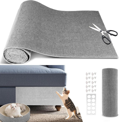 Cat Scratch Furniture Protector, 39.4"X15.8" Self Adhesive Cat Scratch Mat Pad,Cut to Fit DIY Replacement Carpet for Tree,Wall,Bed,Door, Couch Protector (Black)12