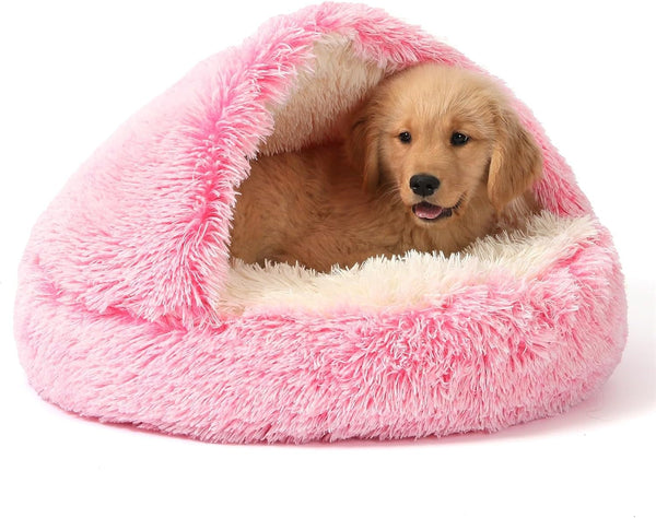NOYAL round Hooded Donut Dog Bed for Small & Medium Pets - Plush Fluffy Anti-Anxiety Cat Cave Bed with Cover29