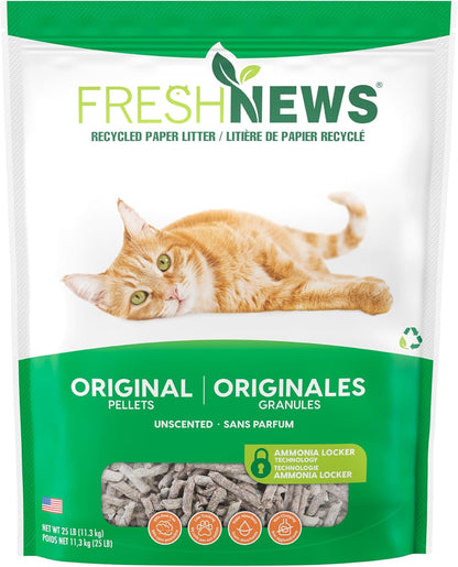 Fresh News Recycled Paper Original Pellet Cat Litter, 25 Pound, Non-Clumping, Unscented, Made in USA1