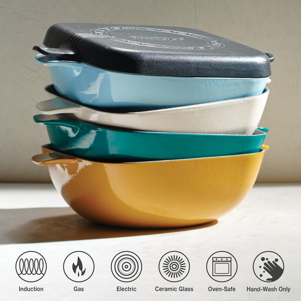 Cultura 2-In-1 Enameled Cast Iron 6.5-Qt Dutch Oven and Griddle | Oven Safe Pot with Reversible Lid Griddle and Trivet - Great for Braising, Roasting and Bread Baking - Teal Green7