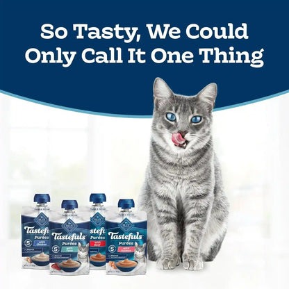 Blue Buffalo Tastefuls Purées Variety Pack Wet Cat Food Complement (Salmon, Chicken, Tuna, Beef) Made with Natural Ingredients, for All Life Stages, 3-Oz. Resealable Pouches (12 Count)2